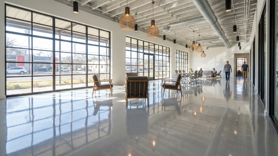 commercial epoxy flooring installation time how long office space Austin TX