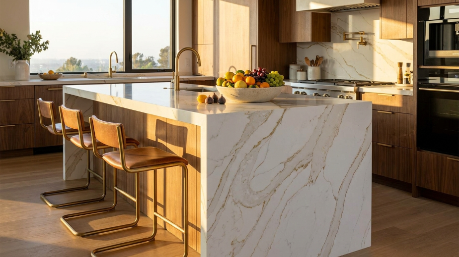 finished custom epoxy countertop waterfall edge Austin kitchen