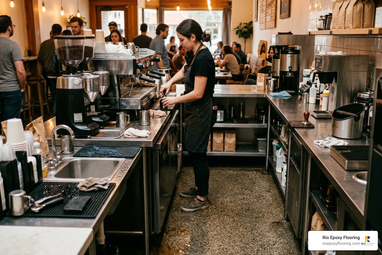 textured non-slip barista workstation behind espresso bar textured non-slip barista workstation behind espresso bar
