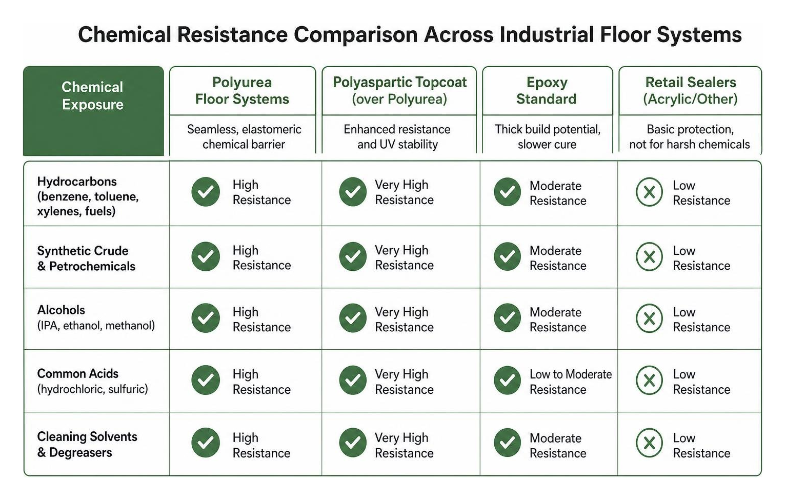 Chemical resistance comparison across industrial floor systems Chemical resistance comparison across industrial floor systems