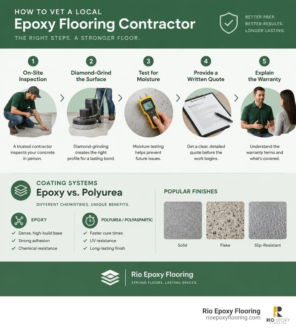 Infographic showing how to vet a local epoxy flooring contractor infographic Infographic showing how to vet a local epoxy flooring contractor infographic