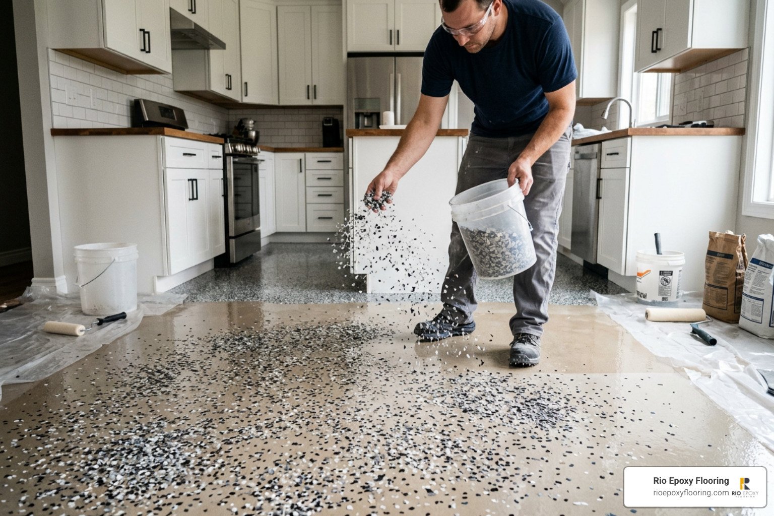 decorative flake broadcast on kitchen floor decorative flake broadcast on kitchen floor