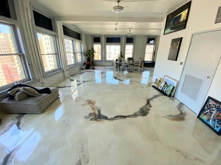 modern metallic epoxy floor open space