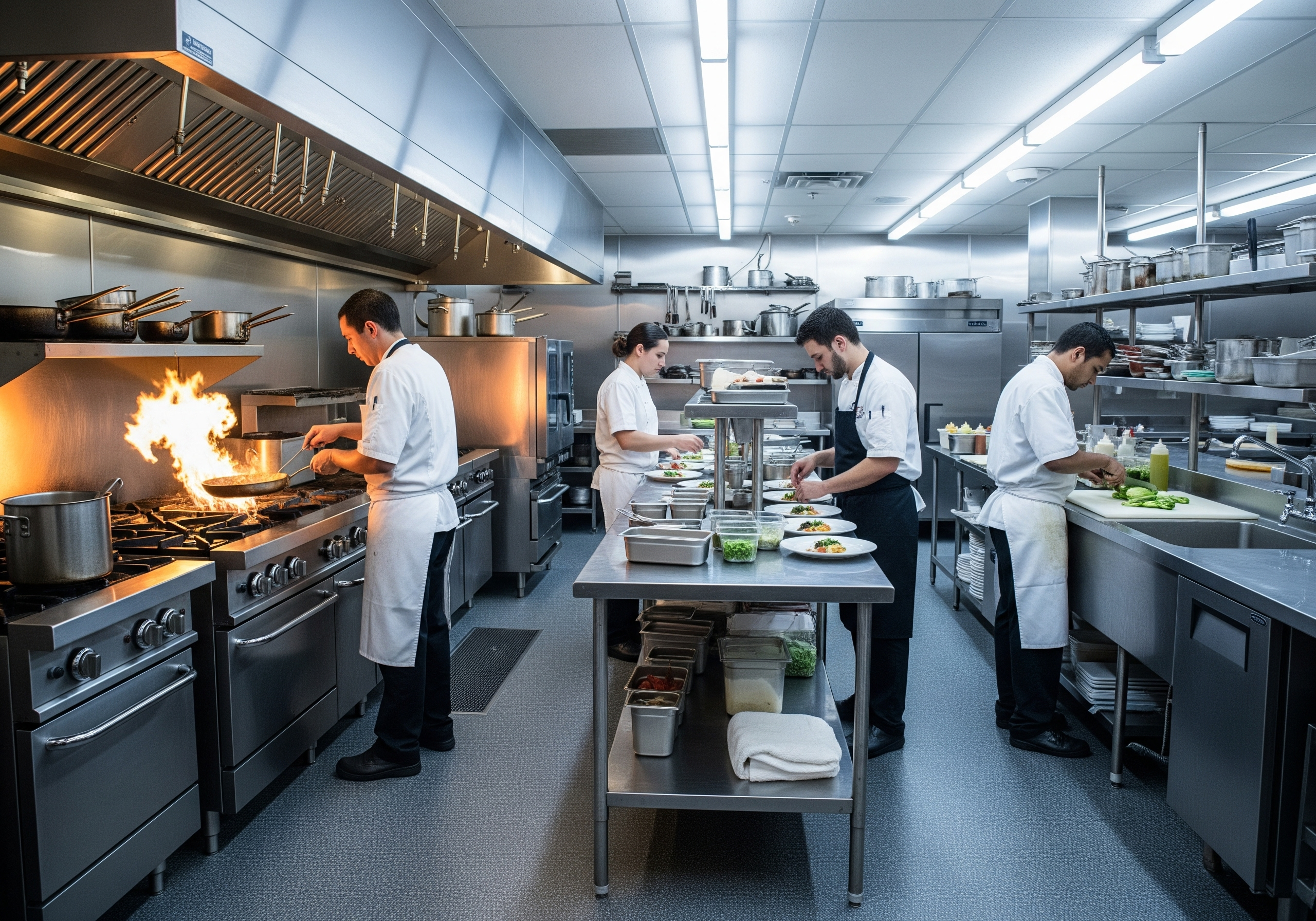 Dallas restaurant commercial kitchen with slip-resistant epoxy flooring Dallas commercial installation and professional food service equipment