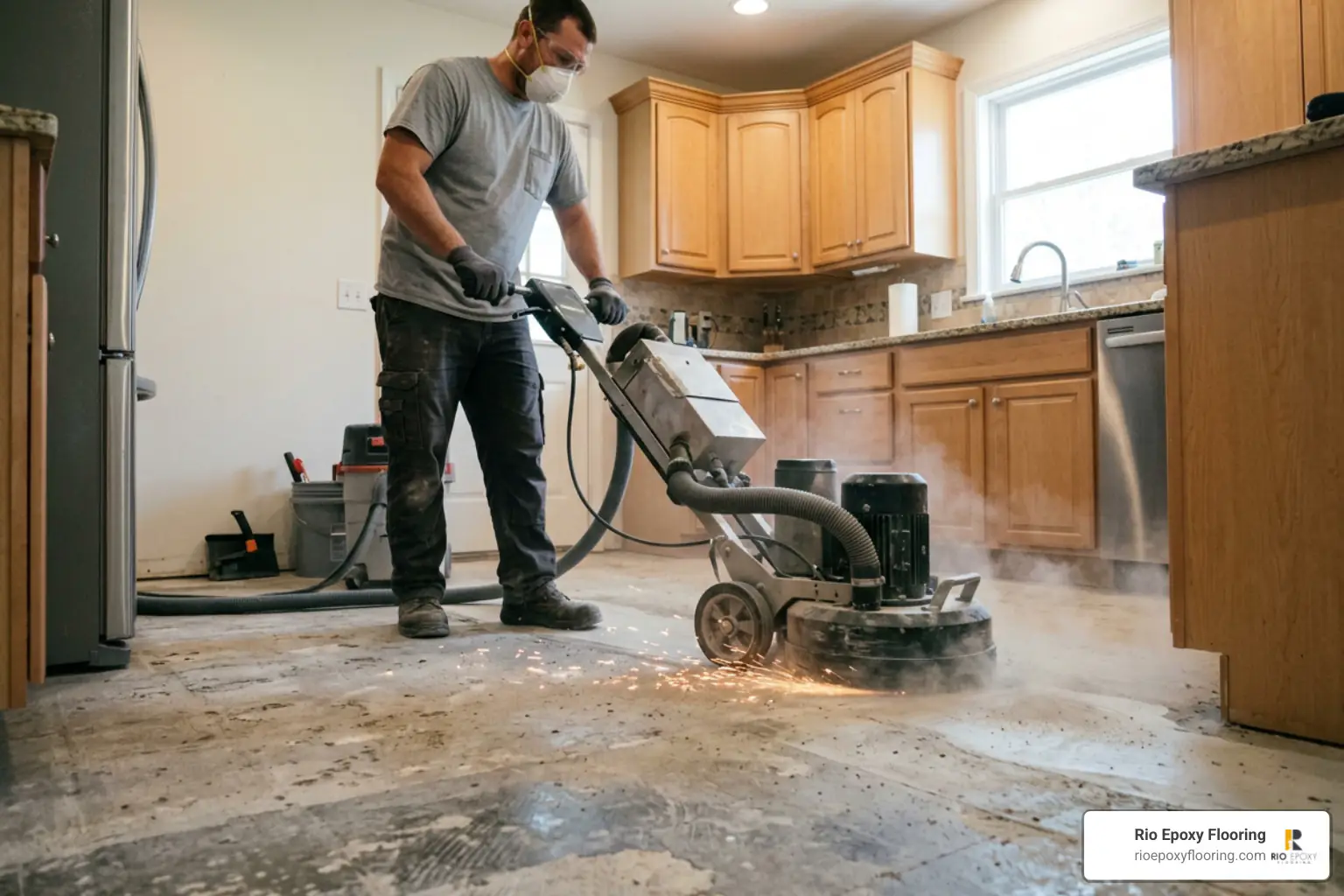 diamond mechanical grinding on kitchen concrete
